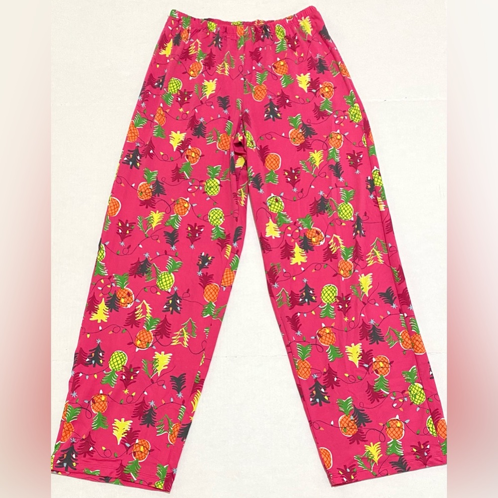 HUE Womens M Pink Green Pineapple Pine Joy Jersey Knit Pajama Set Loungwear - Picture 5 of 16